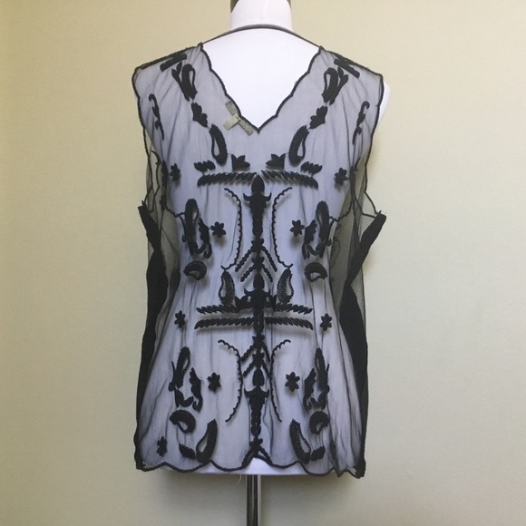 GIMMICKS black sheer gold studded embroider top L - Picture 3 of 5